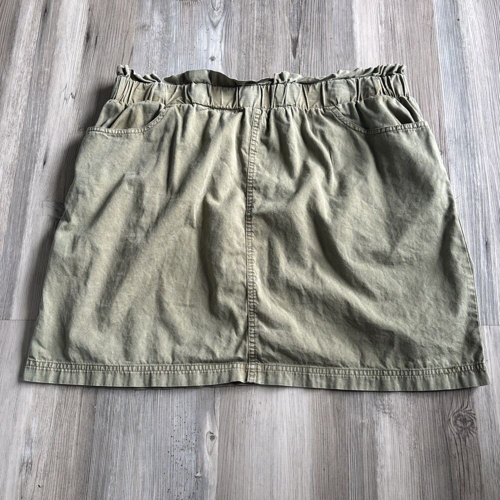 Jane & delancey 100% Cotton Green Khaki Elastic Waist Skirt Size Large